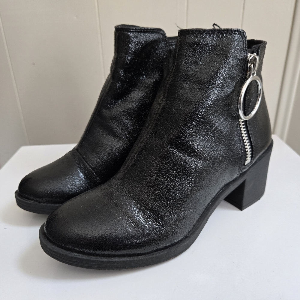 H&M Black Ankle Boots with Silver Zipper -Size 5.5